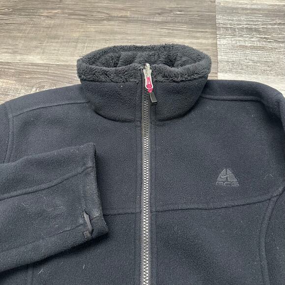 Vintage Y2K Nike Therma Fit ACG Black Women M Mini Swoosh Full Zip Fleece Jacket - Picture 1 of 9